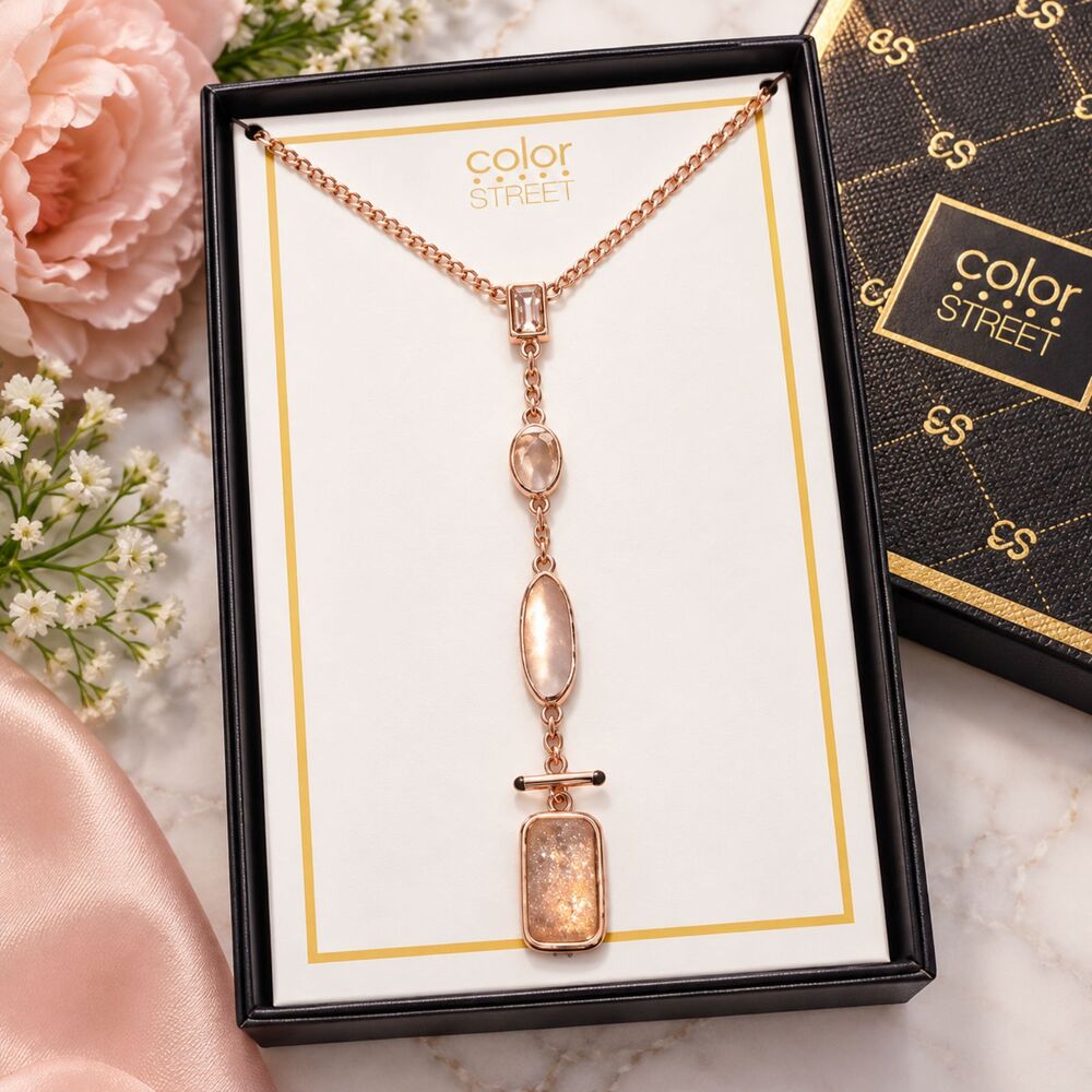 Color Street Tokyo Lights Rose Gold Plated Y Drop Necklace